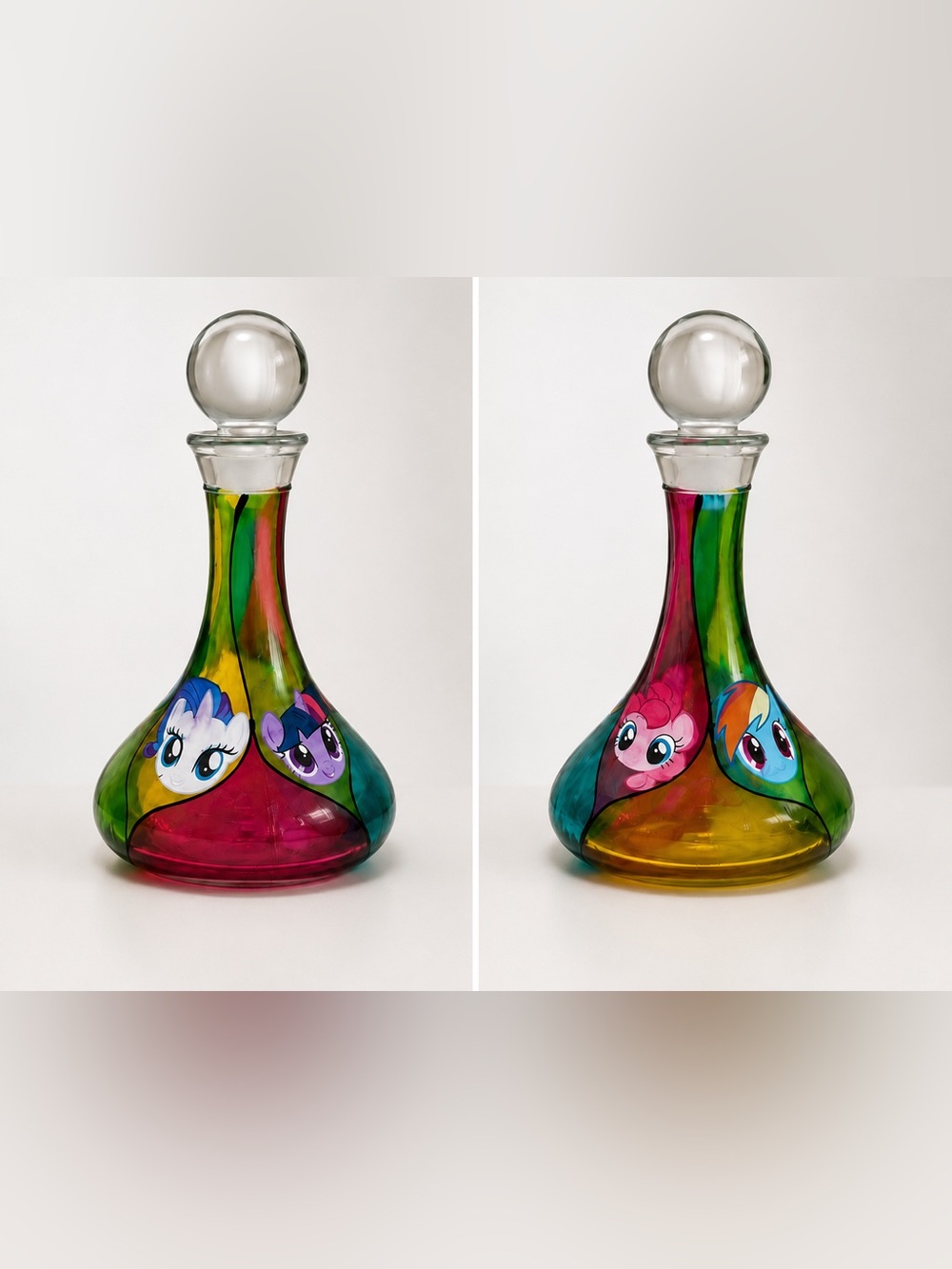 Handmade My Little Pony Glass Liquor Decanter Rainbow Dash Twilight Rarity